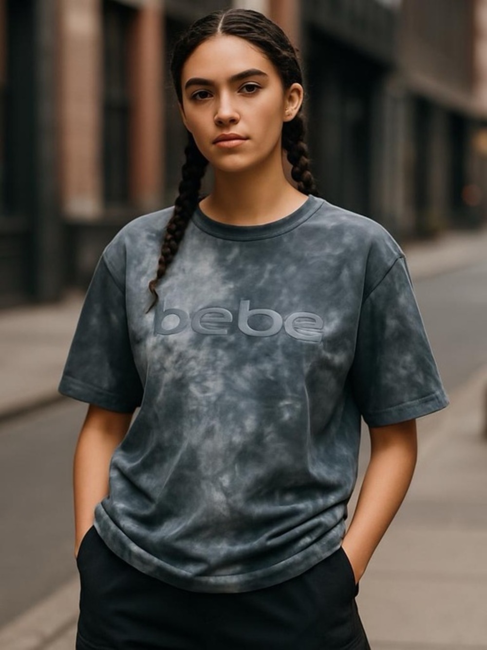 Bebe Sport Tie dye Crop T-shirt UNIQUE Shirt TEE Artist Top Sz large